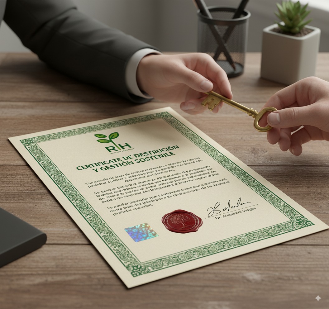 Certificado de destrucción de mercancía garantizando un proceso sostenible y normativo.